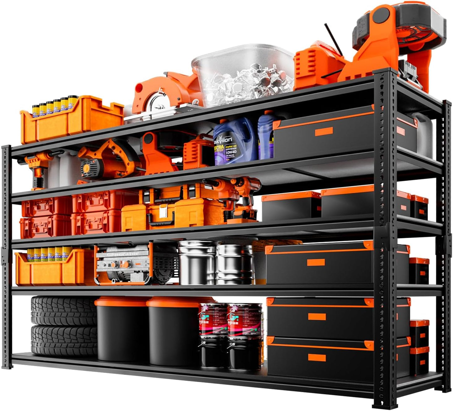 Storage Shelves Heavy Duty, 60" L x 24" W x 78" H Garage Storage Shelves Unit Loads 3700LBS, 5-Tier Adjustable Metal Industrial Utility Shelf Rack for Kitchen, Laundry Room, Warehouse, Basement