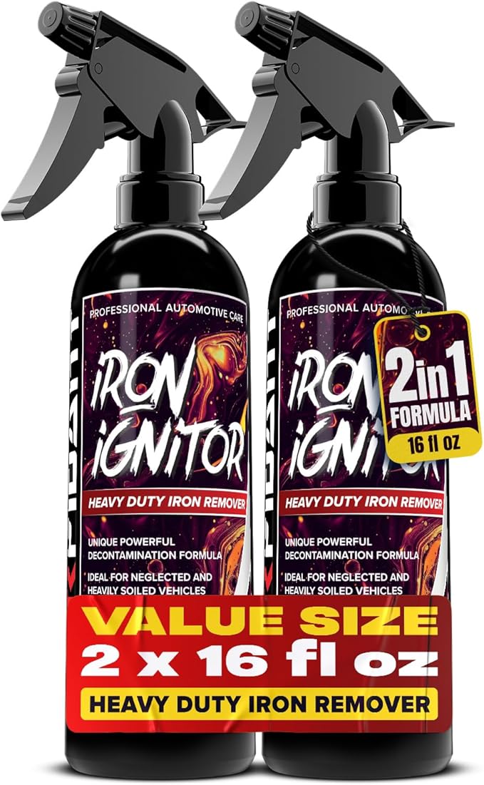 Carfidant Iron Ignitor - Iron Remover & Wheel Cleaner - Color-Changing Purple Decon Spray for Brake Dust, Rust, Fallout - Safe on Paint, Rims & Metal - Car Detailing - pH Neutral - 16oz. (2-pack)