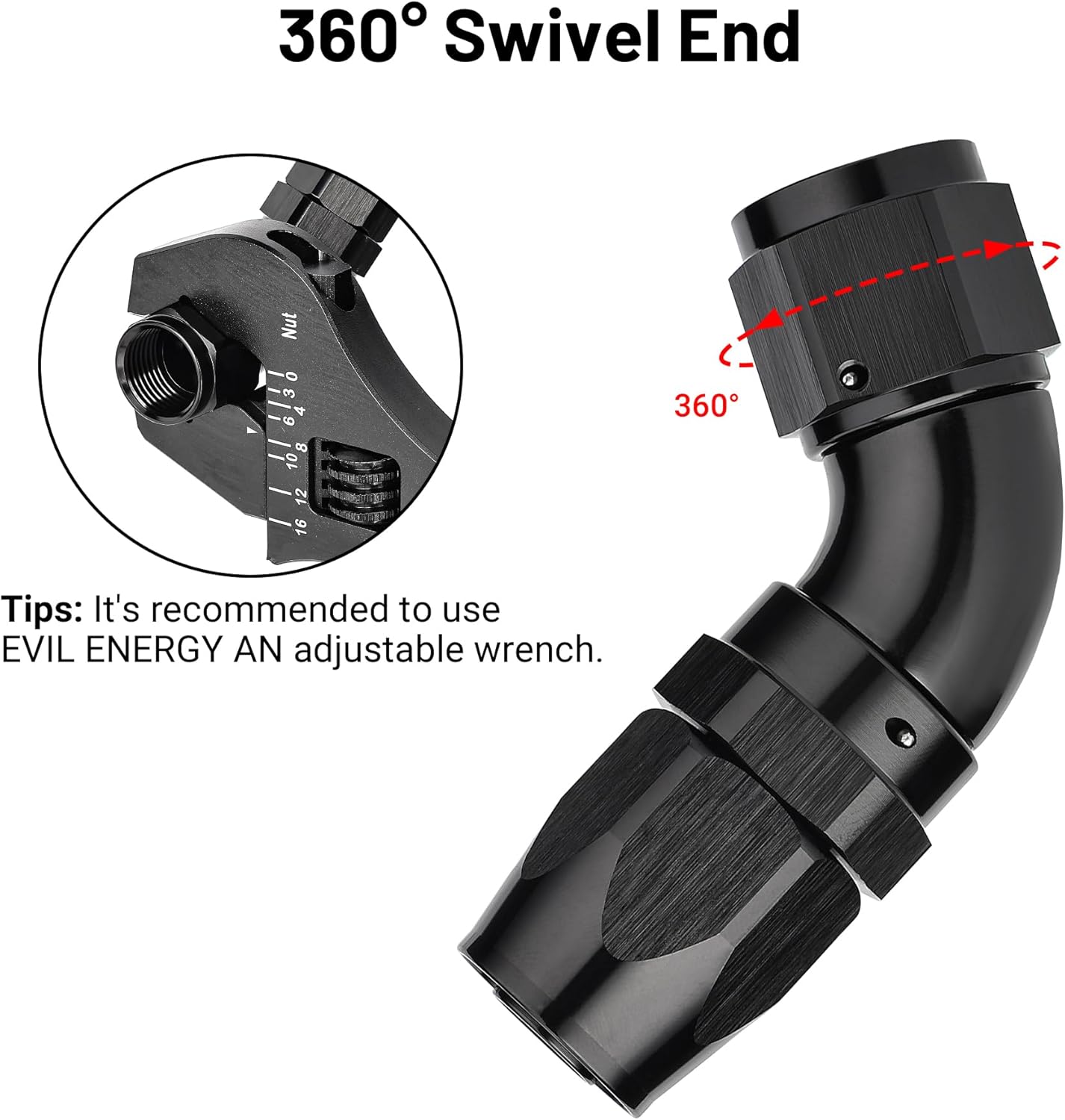 EVIL ENERGY 10AN 60 Degree One Piece Full Flow Hose End Fitting Swivel For CPE Braided Hose
