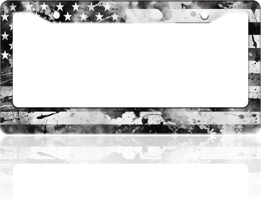 Vintage American Flag License Plate Frame USA Flag Stainless Steel License Plate Holder for Front or Rear Car Tags Funny for Car Decoration Accessories with Screws 6.3 X 12.2 in for Women Men