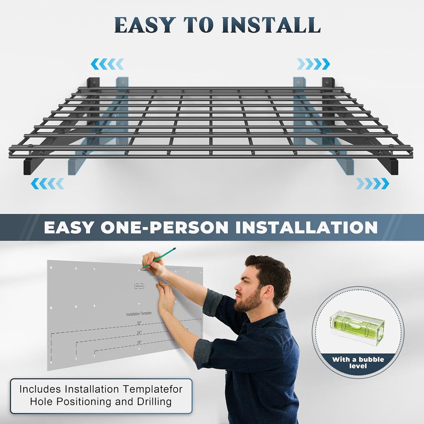 2 Pack Heavy Duty Garage Wall Shelving Set (2x3ft), Wall Mounted Garage Shelves 500lbs Capacity, 24"x72" Wall Shelf Storage Rack Floating Shelves, Black