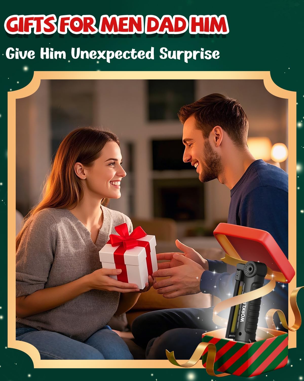 Coquimbo Tool Gifts for Men Dad Him Husband, Rechargeable LED Work Light BBQ Grill Light Accessories with Magnetic Base, 360° Rotate Mechanic Flashlight Stocking Stuffers for Men Adults (2 Pack Black)