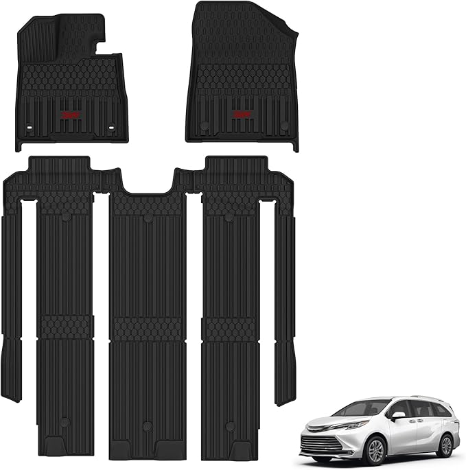 3W Floor Mats Fit Toyota Sienna 2021-2026(Only for 7 Seat), TPE All Weather Custom Fit Floor Liner for Sienna XLE/XSE/Limited/Woodland Edition 1-3rd Row with Red Accent (Not for Platinum Edition)
