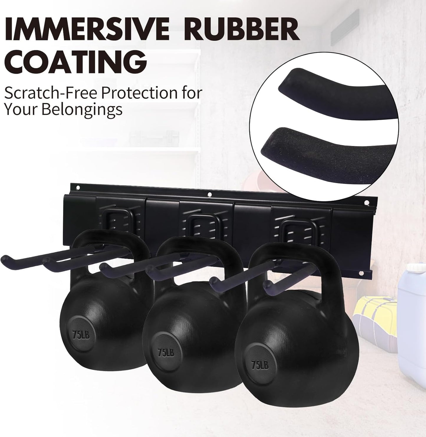 Garage Organization, 48 Inch Garden Tool Organizer Max Load 525 lb, Garage Tool Organizer Wall Mount with 7 Organization Hooks and Bike Hooks, Updated 16 Inch Studs Spacing