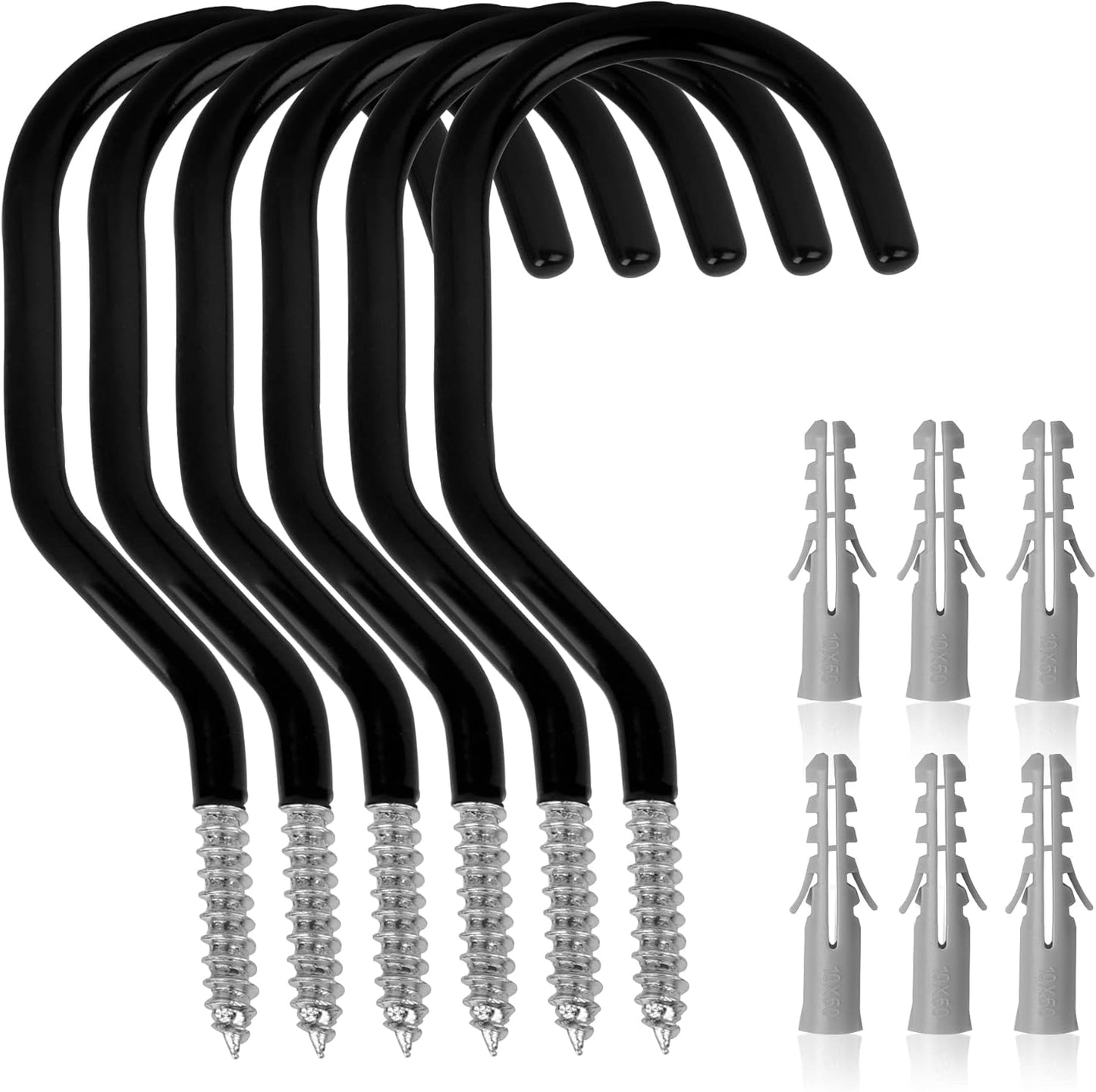 SWANLAKE 6 Pack Heavy Duty Bike Hook, 6 inches, Capacity 100 LBS, Bike Hooks for Garage Wall and Bike Hooks for Garage Ceiling