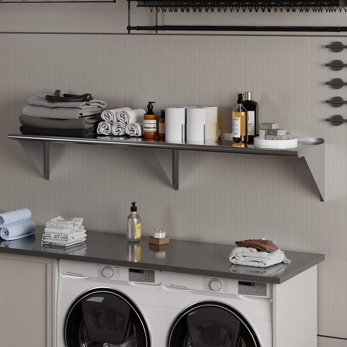 AmGood 72" Long X 16" Deep Stainless Steel Wall Shelf | NSF Certified | Appliance & Equipment Metal Shelving | Kitchen, Restaurant, Garage, Laundry, Utility Room