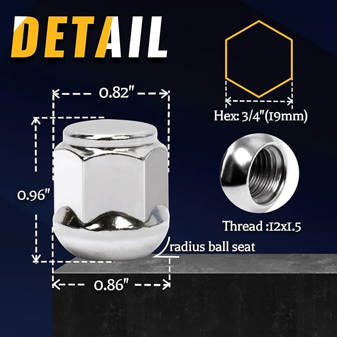 Set of 20, 12x1.5 Radius Lug Nuts with Ball Seat Compatible with Honda Acura Factory Alloy Wheels