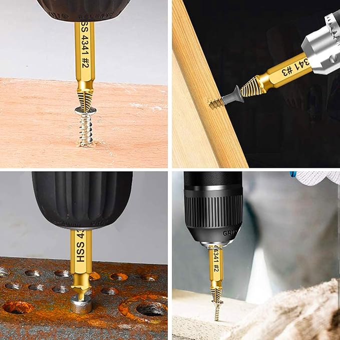 HSS 4341 Damaged Screw Extractor Set, 5-Piece Drill Bit Kit for Stripped Screws and Bolts, Gold, 2-14mm Range, High-Speed Steel with Storage Case