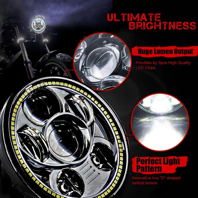 SLK-Lights VT1300 Fury LED Headlight Black Daymaker 5 3/4in - Direct Fit - Plug & Play - Compatible Honda VT1300 2010-2025 Honda Fury, Sabre, Interstate, and Stateline (Black Halo)