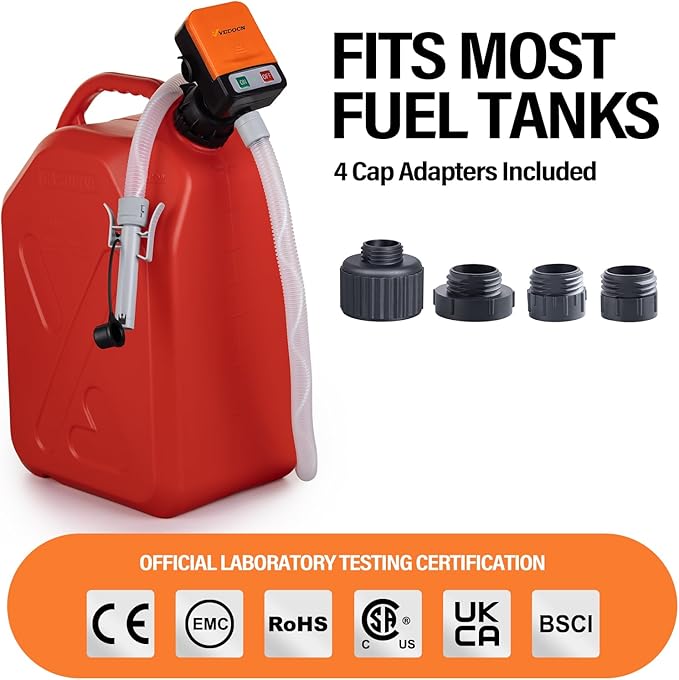 Fuel Transfer Pump with Auto Stop Sensor Overfill Protection,Kit with 4 Tank Adapter, 3.2 GPM Portable Automatic Fuel Transfer Pump, Portable Gas Pump for Oil, Diesel, Gasoline (orange+Black)