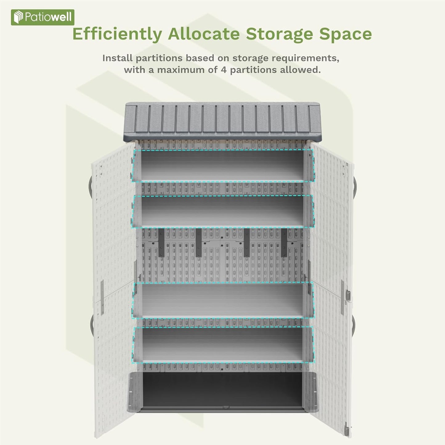 Patiowell 50 cu.ft Plastic Outdoor Storage Shed, Lockable Waterproof Resin Storage Cabinet Vertical Storage Shed for Garden Tools, Garbage Cans, Pool Supplies, White(Not Include Shelves)