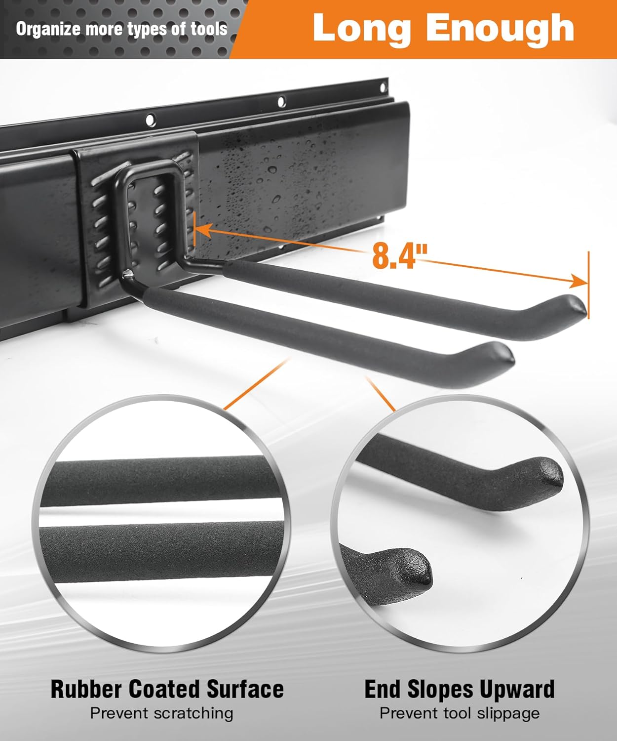 Garage Tool Organizer Wall Mount, 49.5 Inch Garage Organization and Storage Heavy Duty with 3 Packs Rails and 6 Adjustable Hooks, Garden Yard Tool Hanger Rack for Shovel, Max Load 600lbs