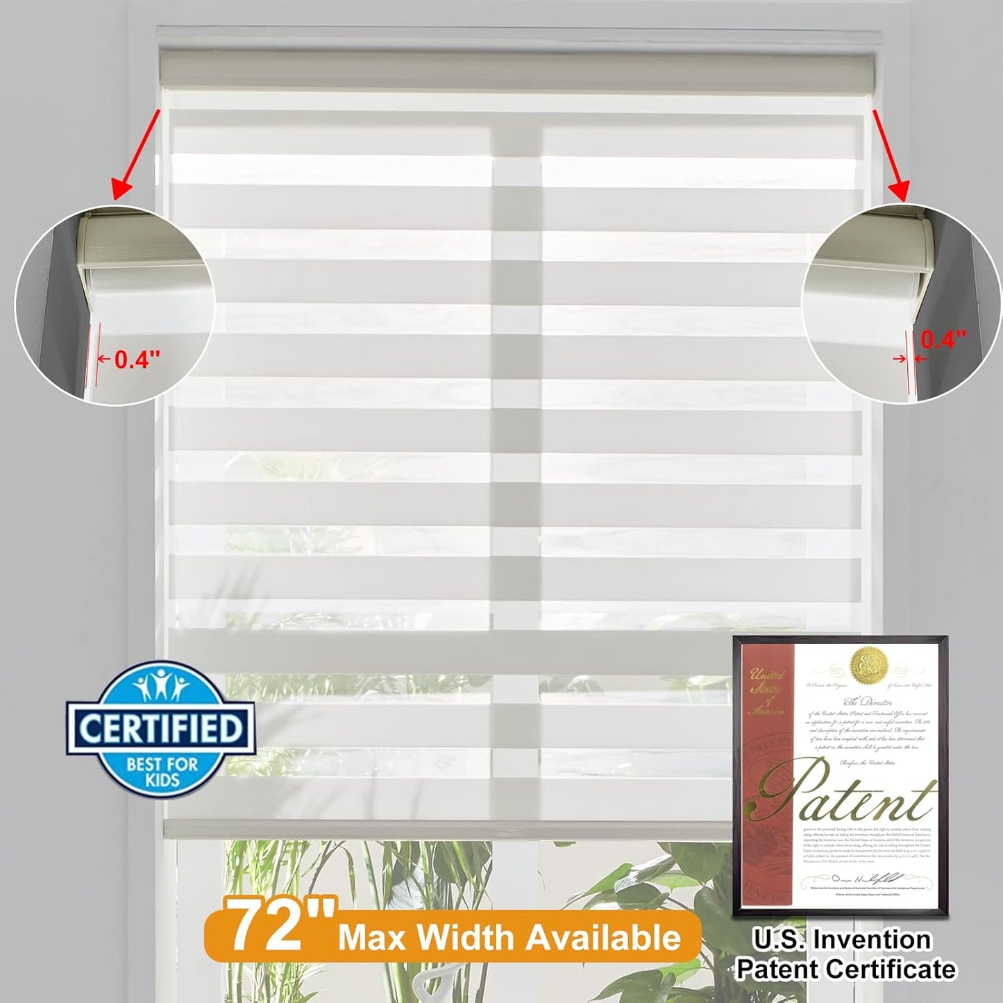 Persilux Cordless Zebra Blinds for Windows Free-Stop Roller Windows Shades (24" W X 72" H, Cream) Dual Layer Light Control for Day and Night, Light Filtering Sheer Shades for Home, Bedroom,