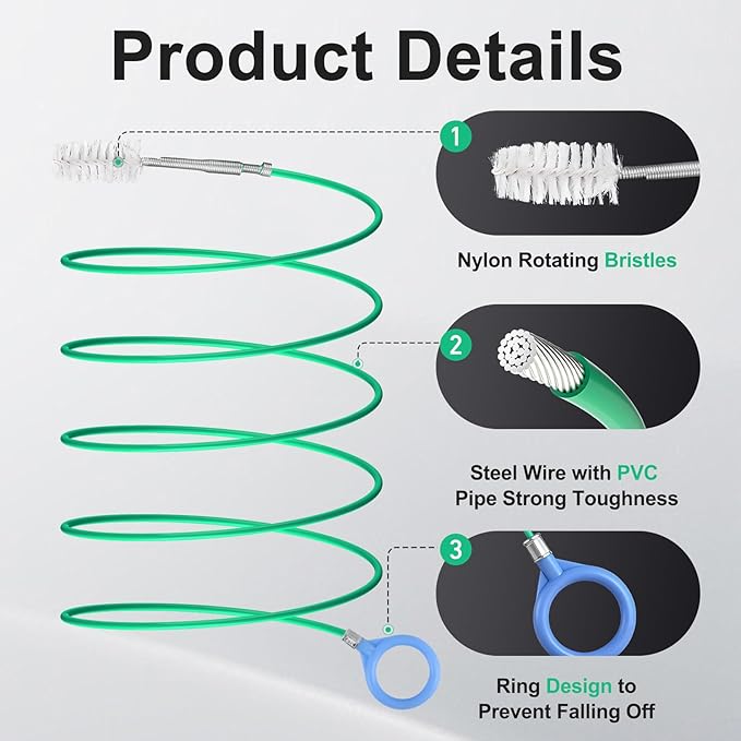 SHINWOO Auto Sunroof Drain Cleaning Tool, 120 Inches Flexible Long Pipe Cleaner Brush, Tube Cleaning Brush for Slim Drain Dredge Tool for Car Sunroof, Windshield Wiper, Fridge, Sewer Drain Holes