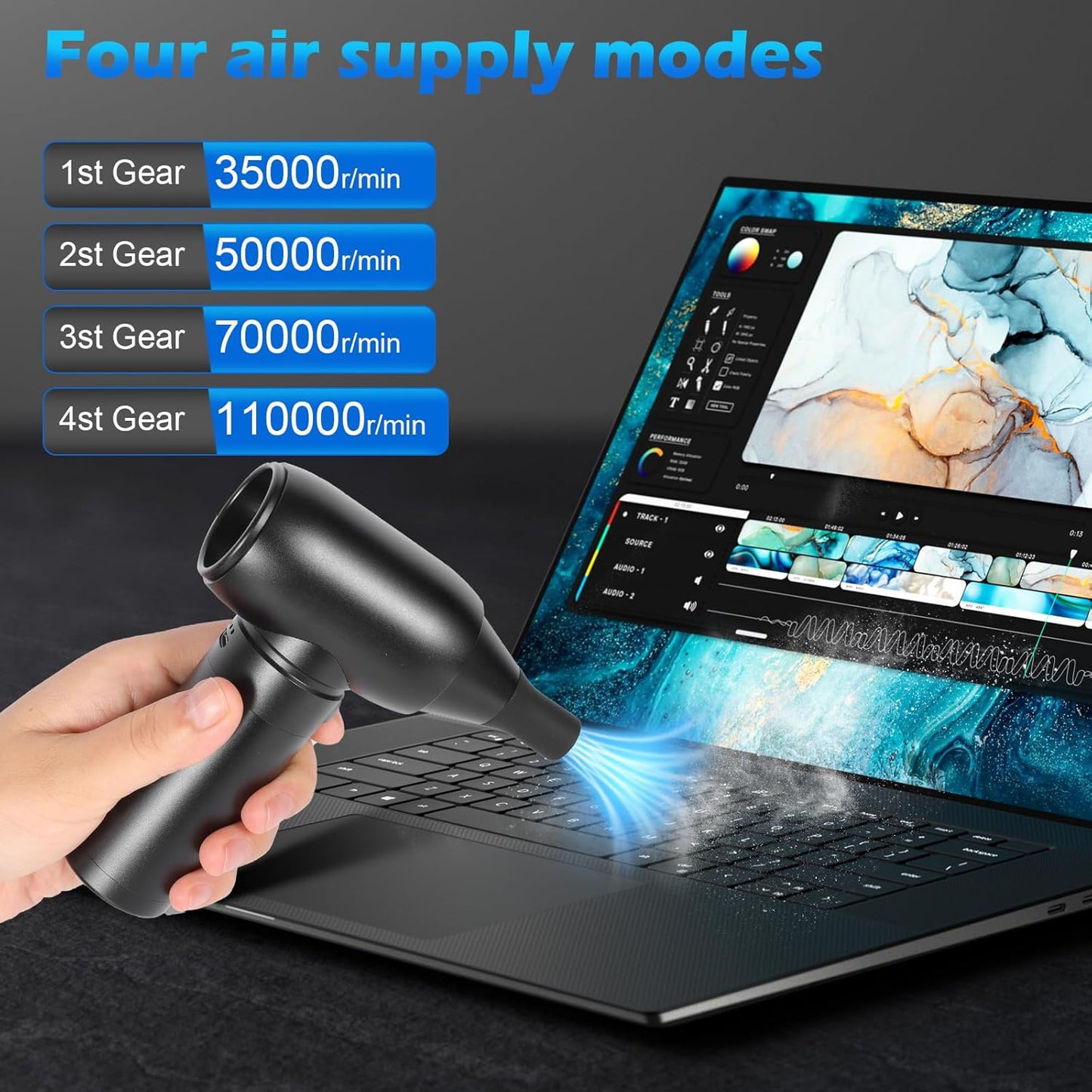 Air Duster Jet and Vacuum 2 in 1, 4 Gears Adjust, Rechargeable Portable Cordless Electronics for PC Keyboard, Car, Camping, housecleaning, Car Detailing, Fully Charge Before Use