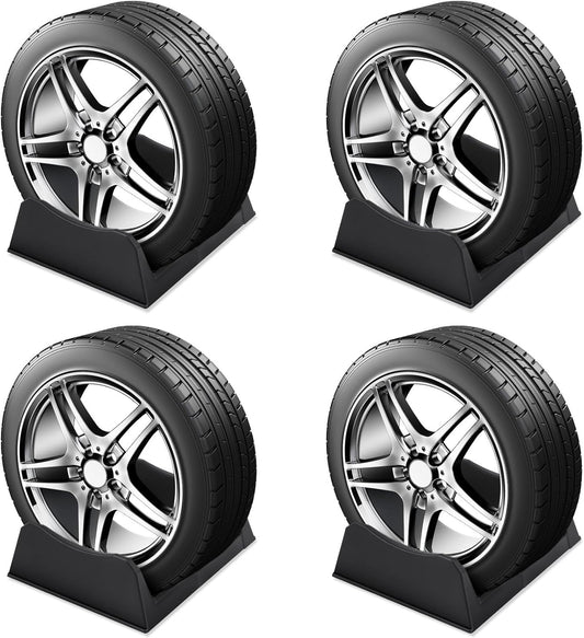 4 Pcs Car Tire Display Stand Wheel Display Rack Adjustable Width Rim Storage Wheel Rim Holder Tyre Stand Base Tire Tray Base for Exhibition Shop Garage Trade Show, Black