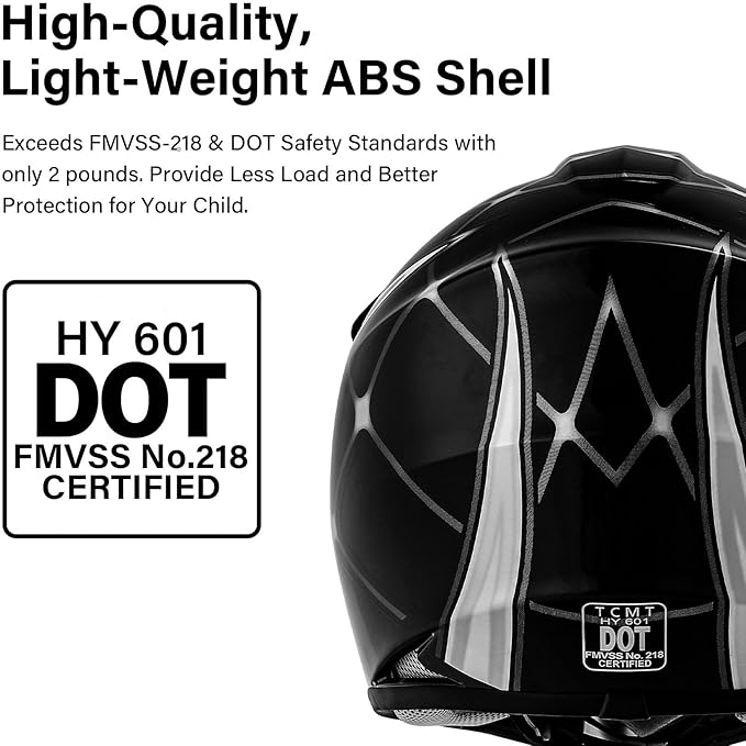 XFMT DOT Youth Kids Dirt Bike Helmet Full Face Motocross Helmets for Off-Road ATV Street Bike Four Wheeler Motorcycle with Goggles & Gloves (Black Spiders, X-Large)