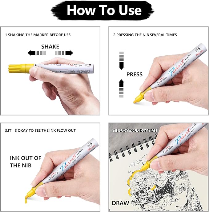 Lesun Overseas White Paint Pens, 12 Pack Waterproof Oil-Based Paint Pen Set, Quick Dry and Permanent, Markers for Rock, Stone, Ceramic, Wood, Fabric, Plastic, Canvas, Glass, Mugs, Tires