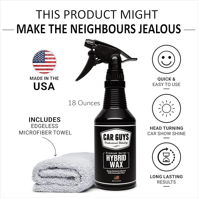 CAR GUYS Hybrid Spray Wax | Advanced Car Wax | Long Lasting and Easy To Use | Safe on All Surfaces | 18 Oz Kit with Towel