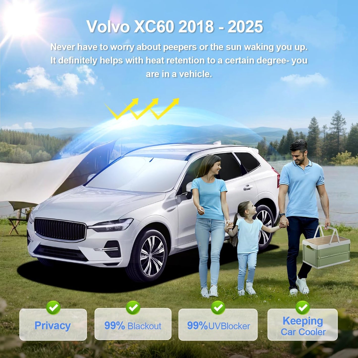 8pcs Car Window Shades for Volvo XC60 2018-2024 2025 Accessories,Windshield Side Rear Full Sunshade,Sun Visor UV Blocking, Privacy Protection and Blackout for Camping Outdoor