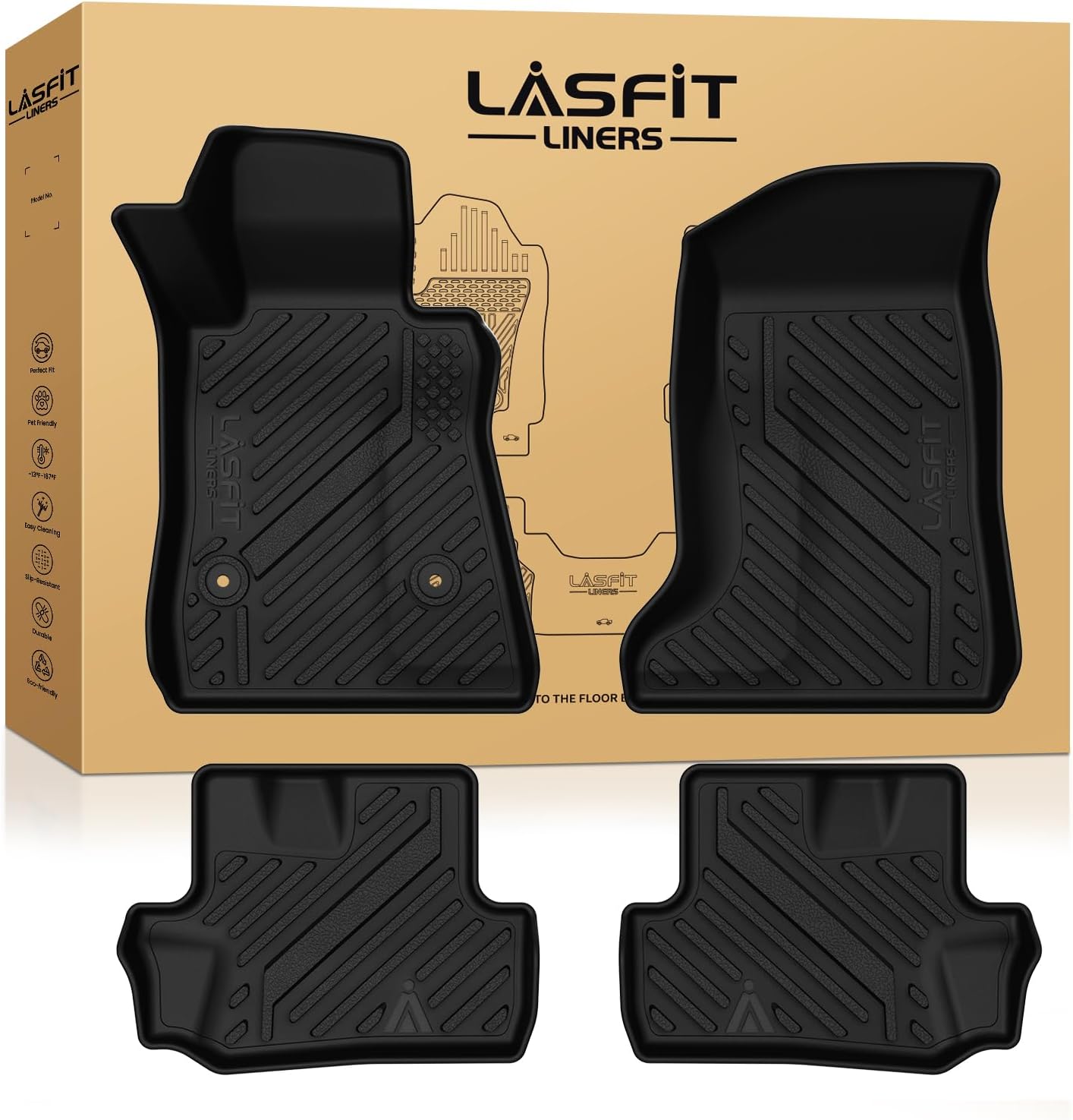 LASFIT Floor Mats for Chevrolet Chevy Camaro 2016-2024 Car Floor Mats, All Weather TPE Custom Fit Floor Mats for Cars, 1st and 2nd Row Car Floor Liners for Camaro Accessories Black