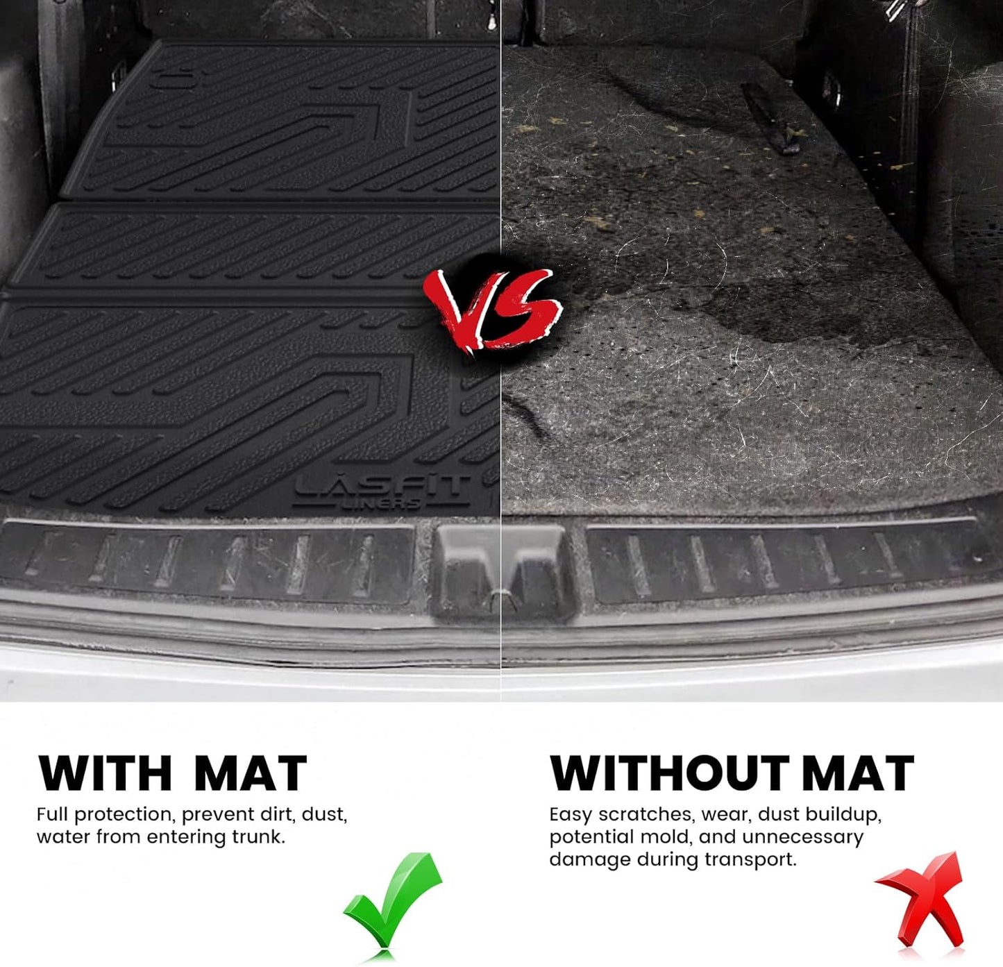 LASFIT Backrest & Cargo Mat for Mitsubishi Outlander 2022-2025 (Not Fit PHEV or Sport Models), Custom Fit All-Weather TPE Rubber Trunk Mat for Mitsubishi Accessories, Waterproof, Easy to Clean, Black