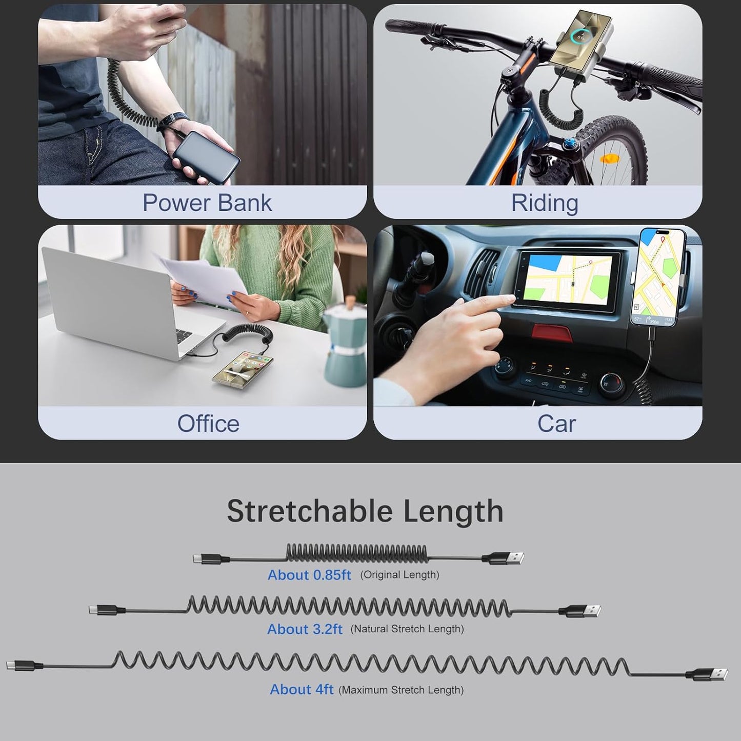 Coiled USB C Cable for Car, 3ft Retractable Car Charger Type C Fast Charging Cord 60W 3A for iPhone 16 15 Pro Max Carplay Galaxy S25 Ultra S24 FE A15 A54 A35 A16 Android Phones, 3Pack
