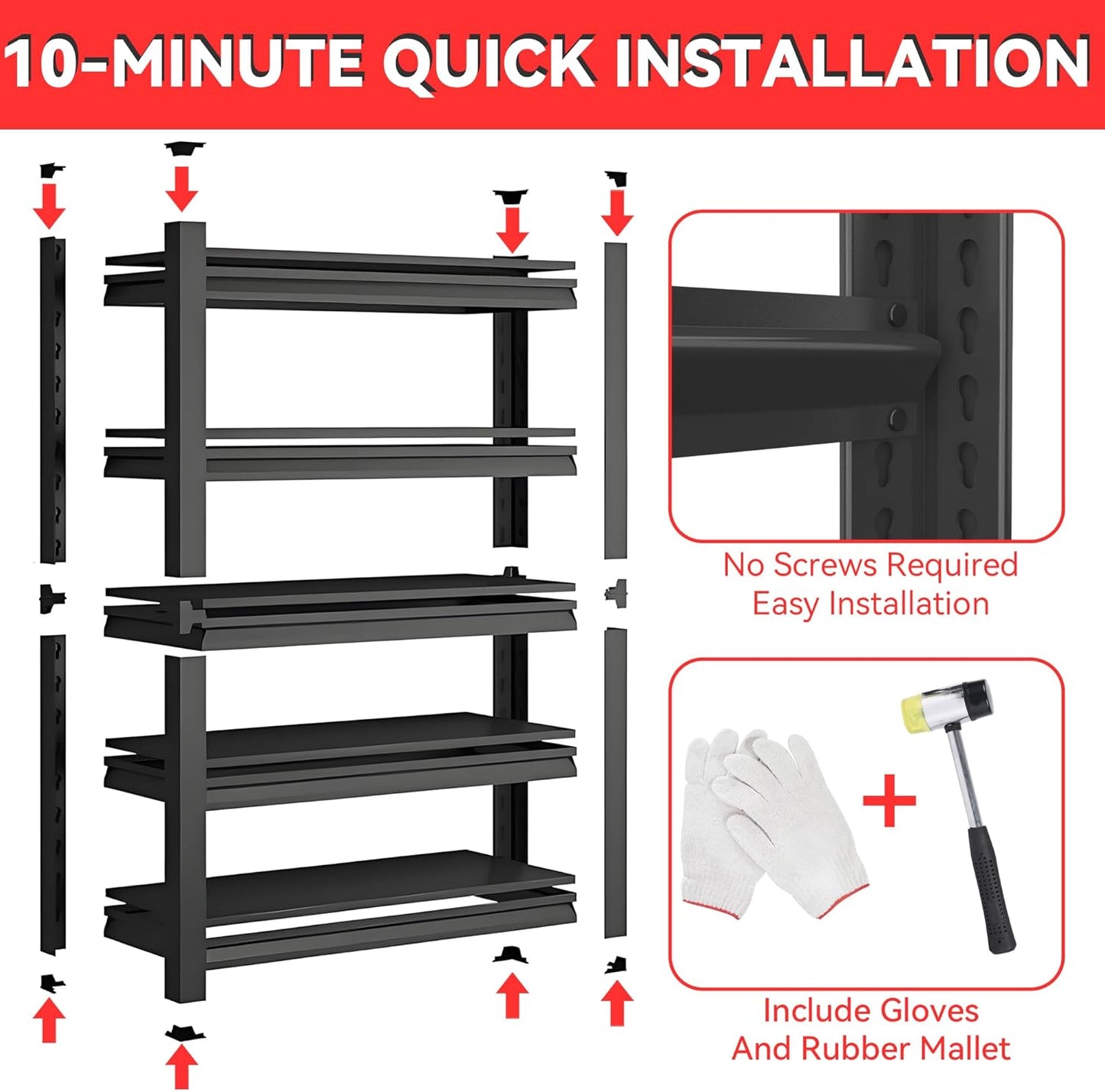Metal Garage Shelving Unit, Heavy Duty 5-Tier Adjustable Storage Rack, Steel Shelving,2000 lbs Capacity, Industrial Shelves for Heavy Tools and Equipment (5-Tier 63" H x16 W x 16" D)