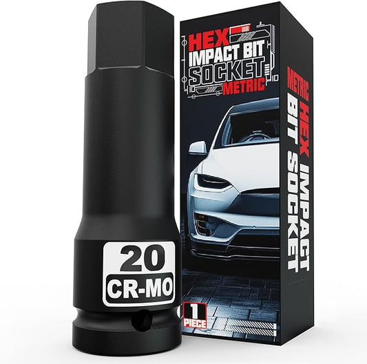 1/2" Drive 20 mm Hex Impact Bit Socket, H20 Allen Bit Socket, Metric, Cr-Mo Steel, Automotive Repair Industrial Maintenance and DIY Enthusiasts Alike