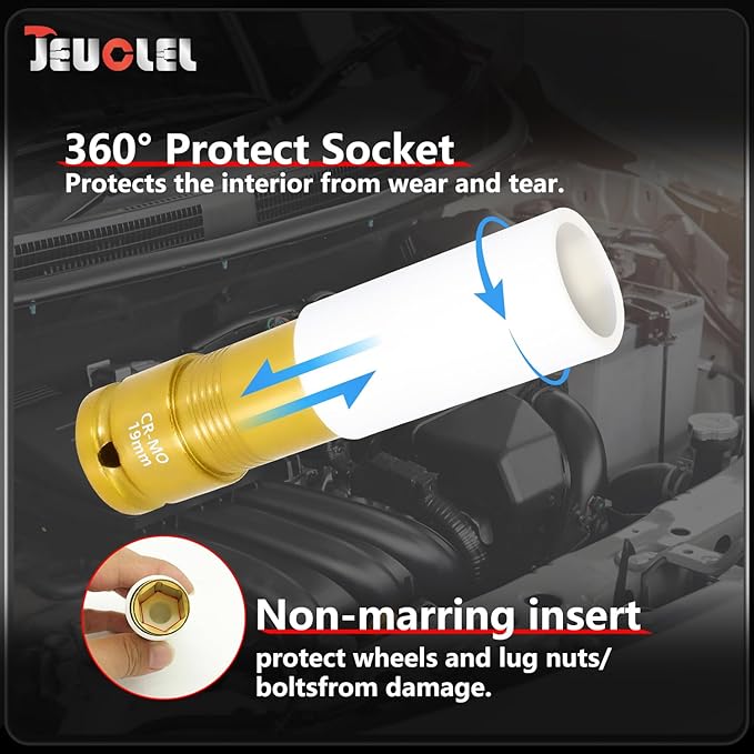 19mm 1/2"Drive Wheel Protector Impact Socket, Lug Nut Impact Socket, Non-Marring Lug Nut Thin Wall Deep Socket, Wheel Protector Hand Repair Tool