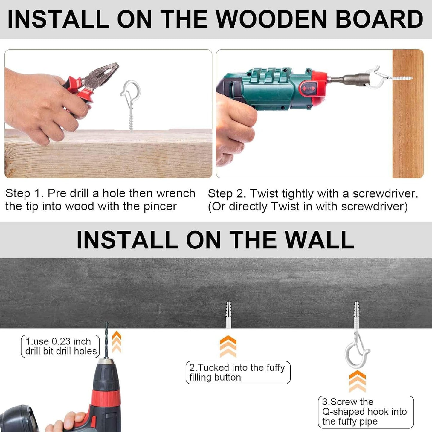 96 PCS Q-Hanger Hooks, Screw Hooks for Outdoor String Lights, Safety Buckle Design Cup Eye Hook for Hanging Christmas Lights, Plants, Mounted on Wall Ceiling, Include 1 Wing Nut Driver, White