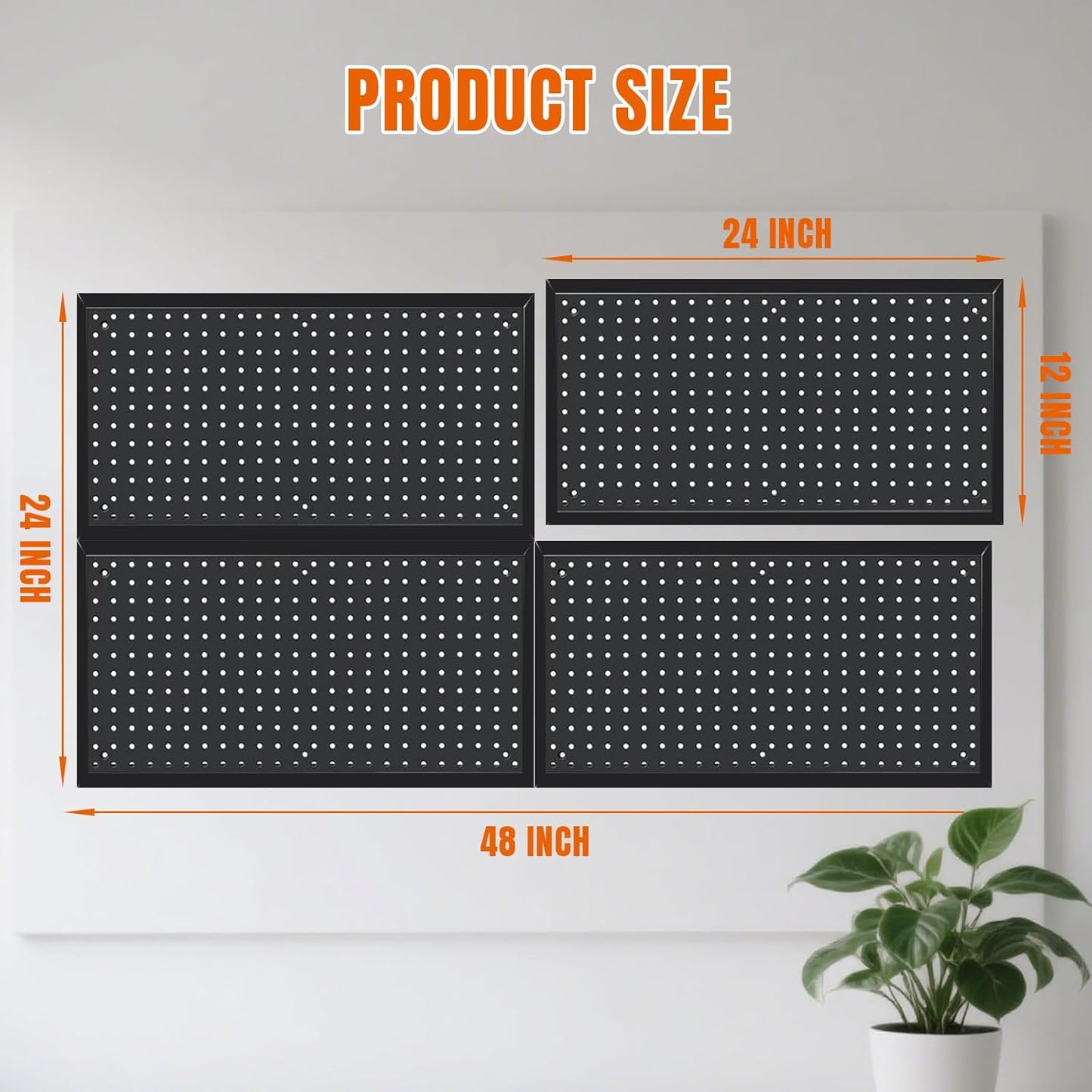 48x24 Inch Metal Pegboard Wall Organizer, Black Pegboard Panels Tool Organizer Kit with Accessories Hooks and Bins, Peg Board Utility Tool Storage for Garage Workbench Shed