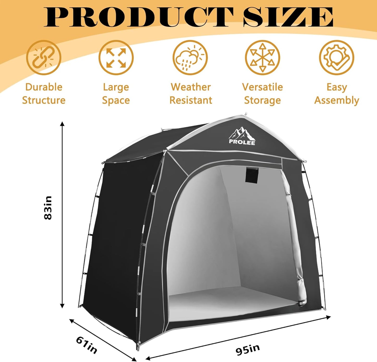 Prolee Bike Storage 7.3 x 5ft, Outside Storage Waterproof Oxford Fabric for 4 Bikes, Bike Shed, Garden Sheds & Outdoor Storage, Black