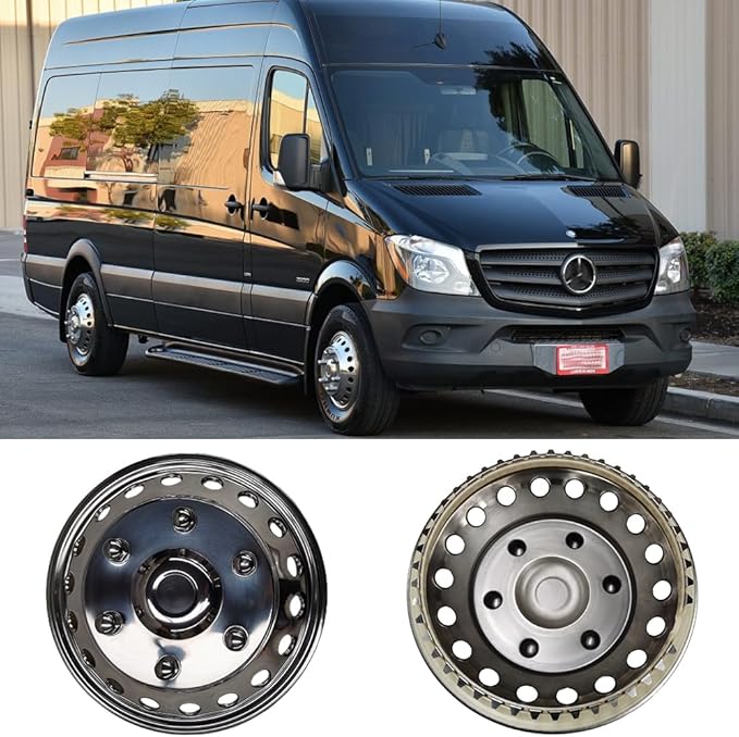 K16AF 16" Front Polished Stainless Steel Dually Wheel Simulator,2pc Snap on Single Rear Wheel Hubcaps,6 Lug 18 Hand Hole Wheel Cover for 2012-2021 Dodge,Mercedes and Freightliner Sprinter Van