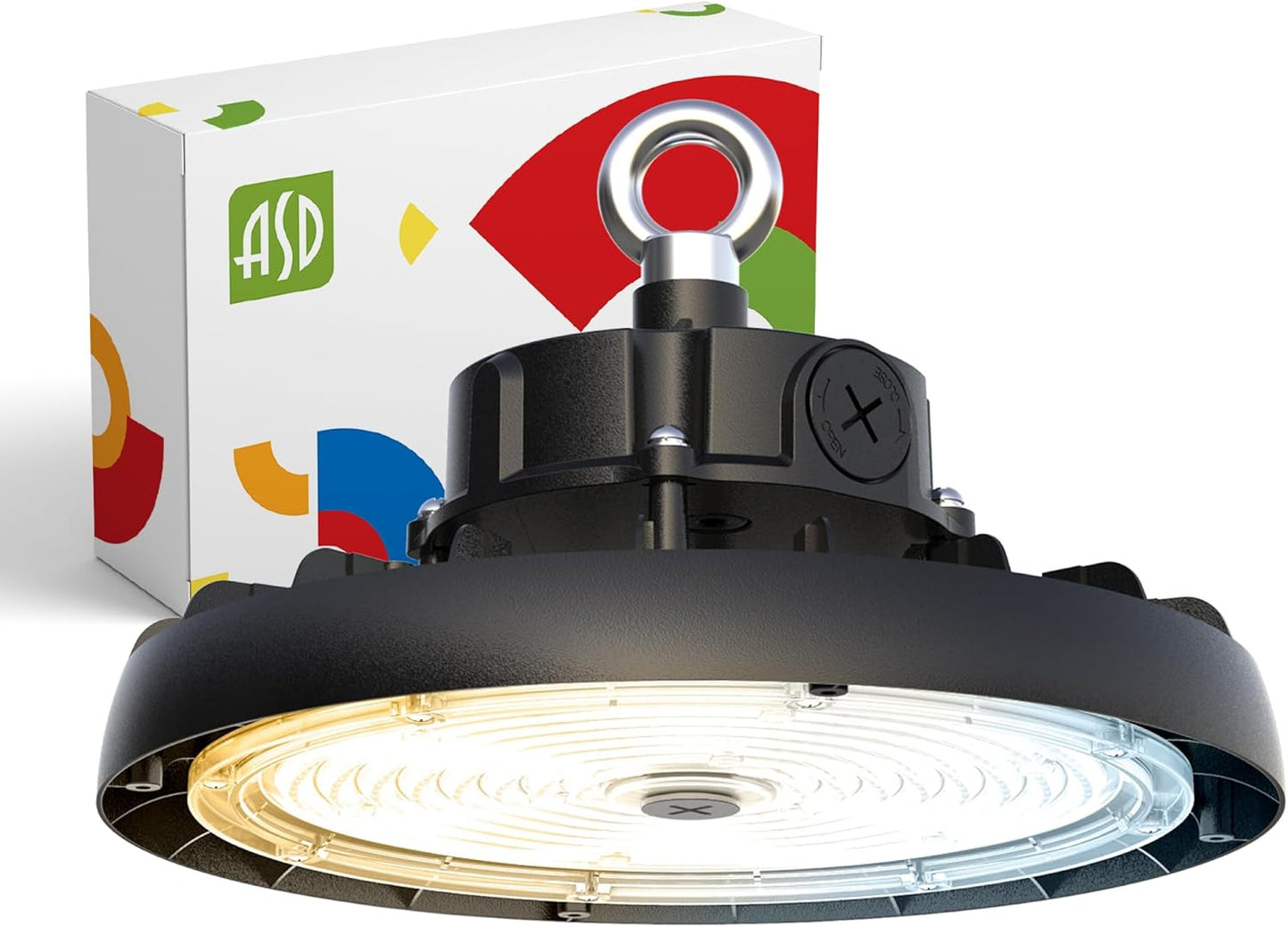 ASD LED High Bay UFO Light Fixture, Commercial Shop Lighting | 3CCT, Dimmable, IP69K Waterproof, DLC Premium, UL Listed | 150W 23600LM 3000-5000K 100-277V | Warehouse, Garage, Workshop Lamp | Black