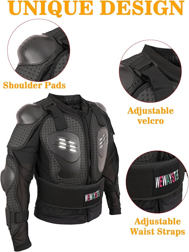 Kids Motorcycle Jacket Dirt Bike Gear,Motocross Spine Chest Protector Armor Suit with Knee Shin Guards