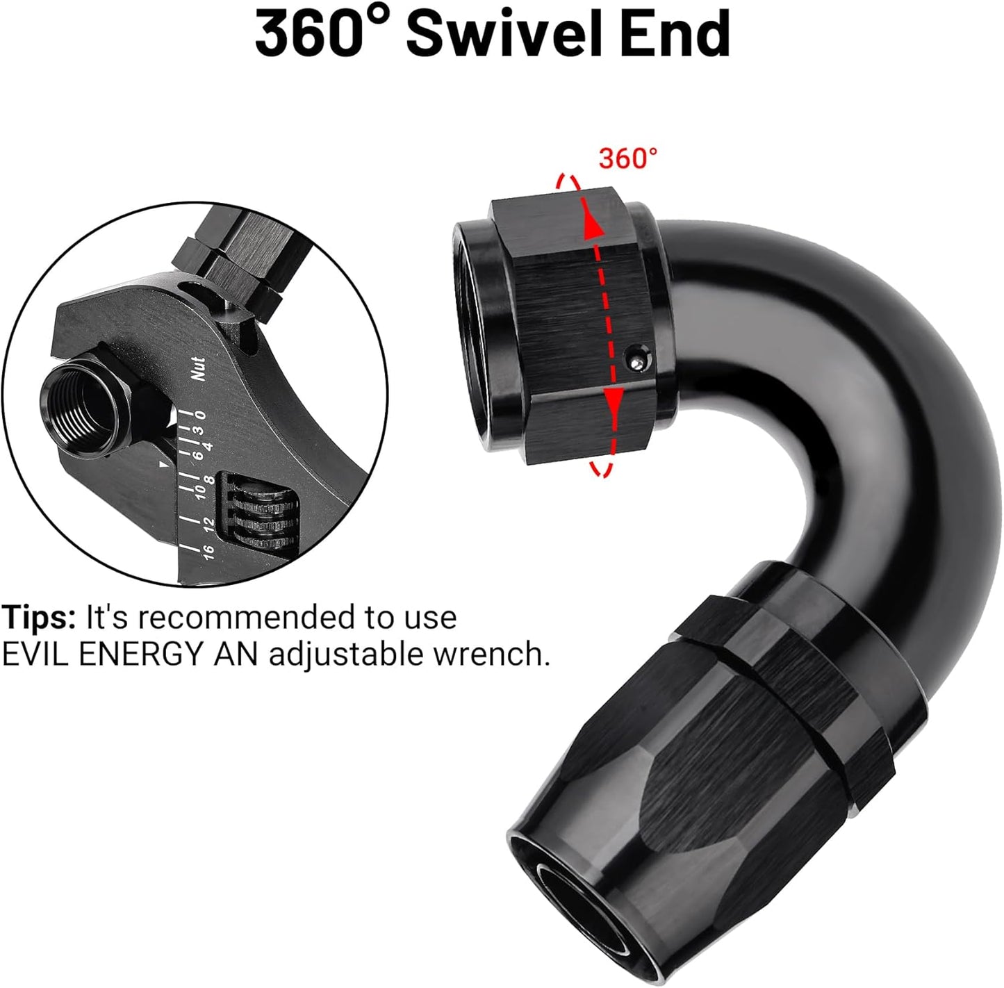 EVIL ENERGY 12AN 150 Degree One Piece Full Flow Hose End Fitting Swivel For CPE Braided Hose