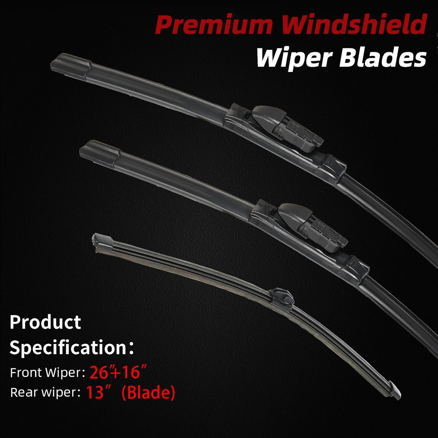 OTUAYAUTO Windshield Wiper Blades - Replacement for BMW X1 2016-2022, Front and Rear Wipers Set, Top Lock - 26"+16"+13" (Pack of 3)