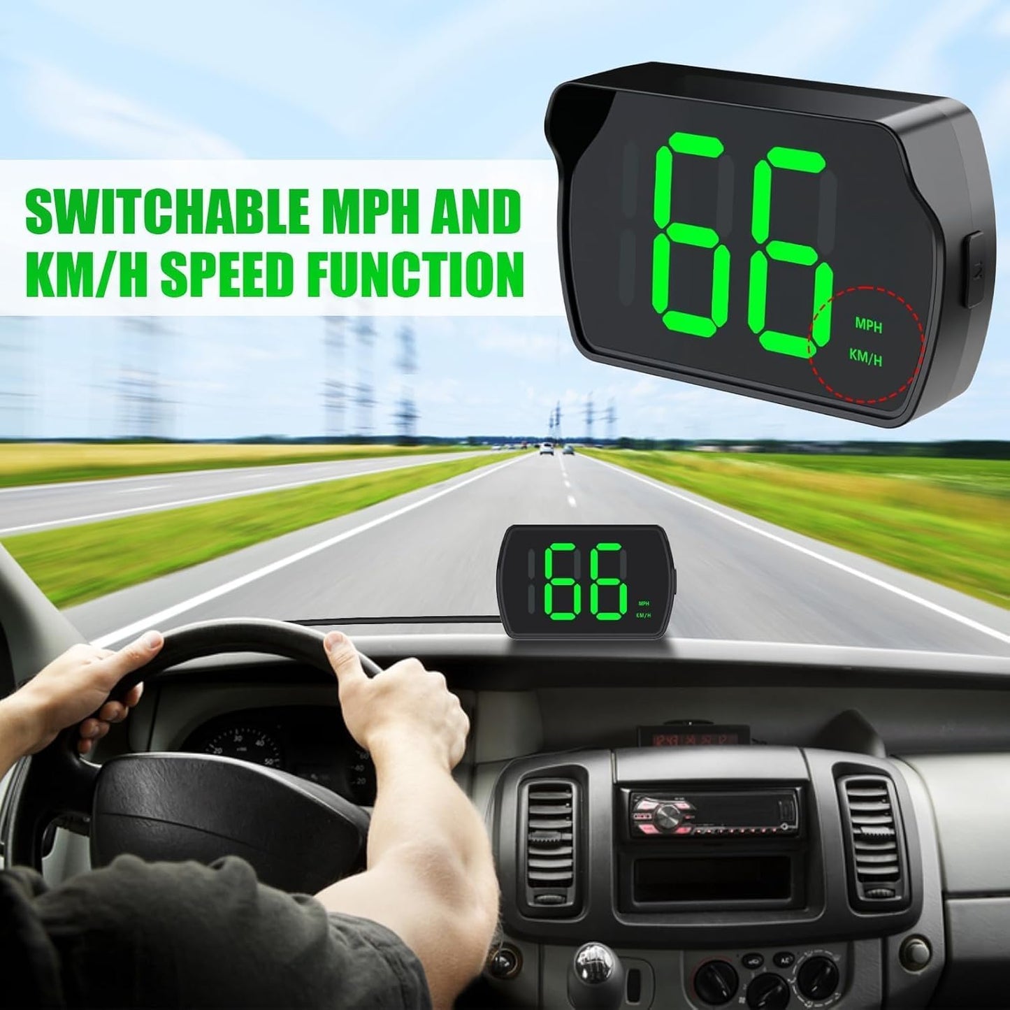 GPS Digital Speedometer for Car MPH, Golf Cart Universal HUD Speed Meter, Head Up Display Car Accessories with LED Large Font, Plug and Play for Car Truck Motor SUV All Vehicles
