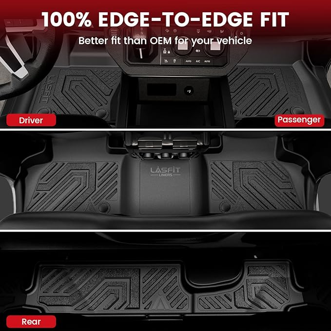 LASFIT Floor Mats & Trunk Mat for Land Rover Defender 110 2020-2025, TPE All Weather Custom Fit Floor Liner for Defender 110 7-Seater Full Set Car Mats and Cargo Liner, Black