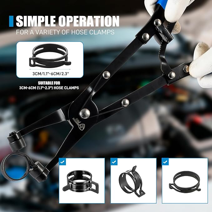3-Piece Hose Clamp Pliers Set with Locking Assist - 45°/90°/Straight Heads & Rotatable Clamp Jaw - Professional Hose Clamp Tool for 1.1"-2.3" (3-6cm) Hose Clamps