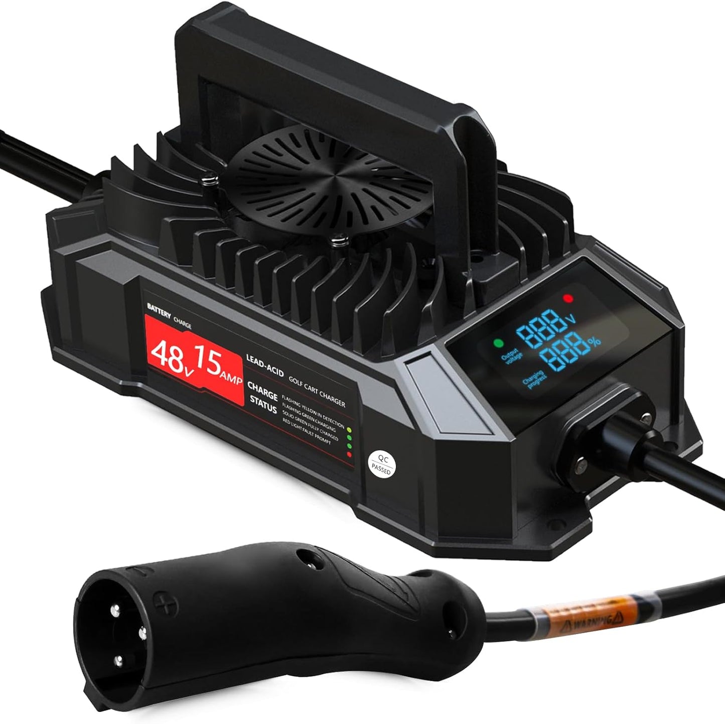 Xislet 15 AMP 48 Volt Golf Cart Battery Charger Compatible with 1995-2025 Club Car Precedent & DS, Round Plug Cable, Lightweight, Waterproof, LED Screen Display, for Lead Acid Battery - Black