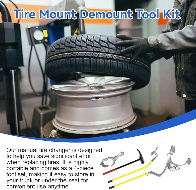 Steel Tire Mount Demount Tool 22.5" to 24.5" Semi Tire Changing Tool to Tire Hammer with Extra Bead Keeper, Tubeless Truck Bead Breaker Manual Tire Changing Tools for Car Repairing