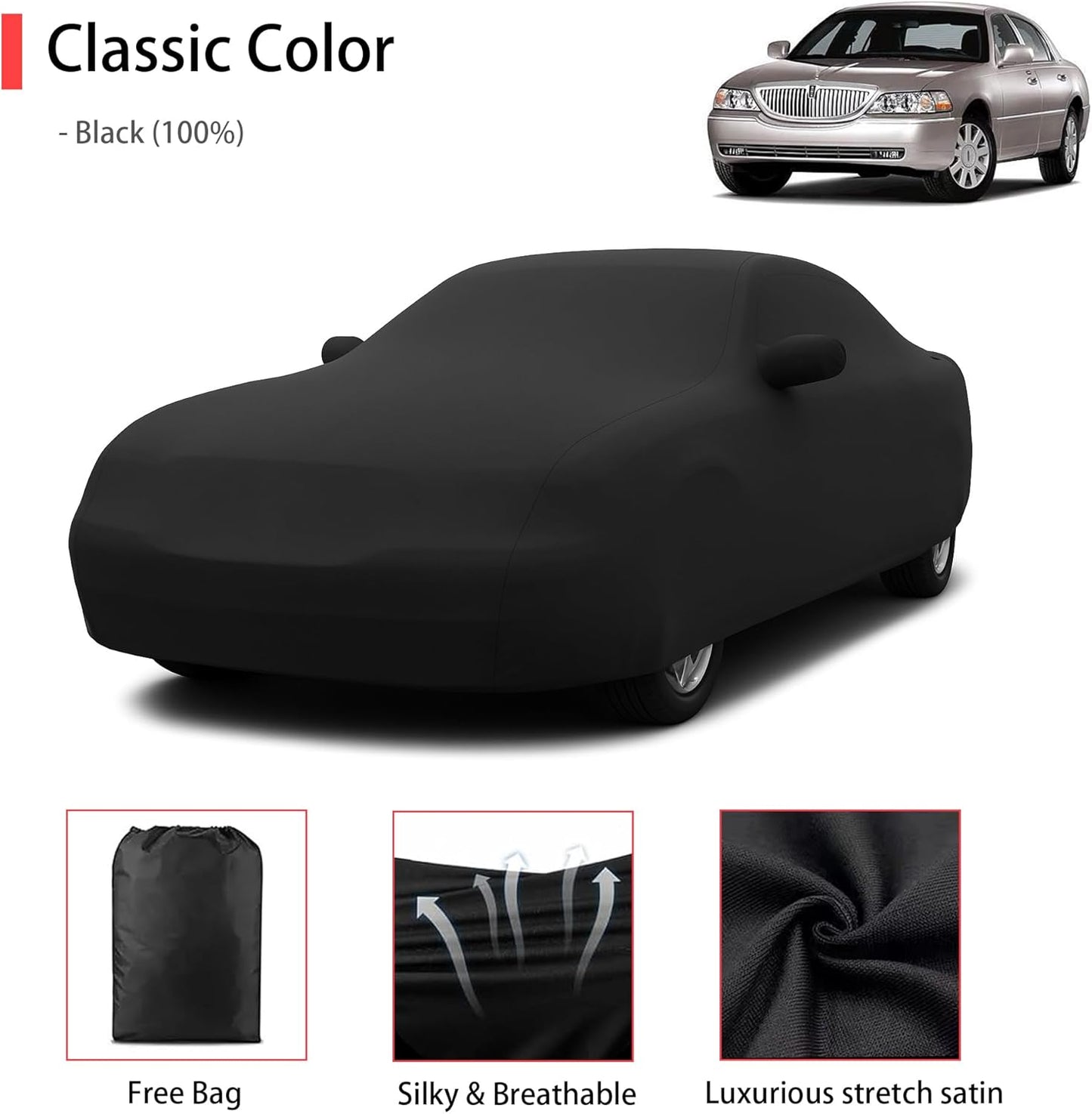 Soft Stretch Classic Car Cover Custom-fit for Lincoln Town Car 2001–2011 with Extended Wheelbases Full-Size Sedans Accessories for Indoor Underground Garage Car Show & Storage Dust Protection 221.in