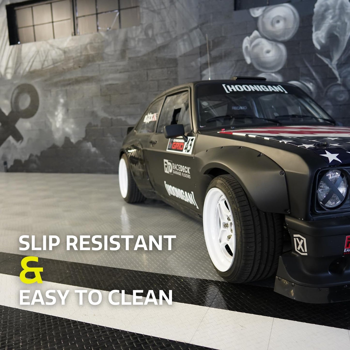 Big Floors RaceDeck Diamond Plate Design, Durable Interlocking Modular Garage Flooring Tile (Black, 24 Pack of 12 x 12" Tiles)