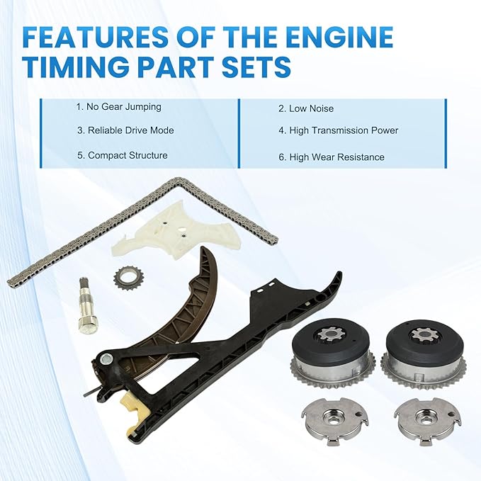 11318648732 Engine Timing Chain Kit with 2PCS Intake & Exhaust VVT Camshaft Adjuster Gear for BMW N51 N52 S55 535i X6 M4 X3 X4 X5 F10 F22 F23 328 Engine Aftermarket Parts