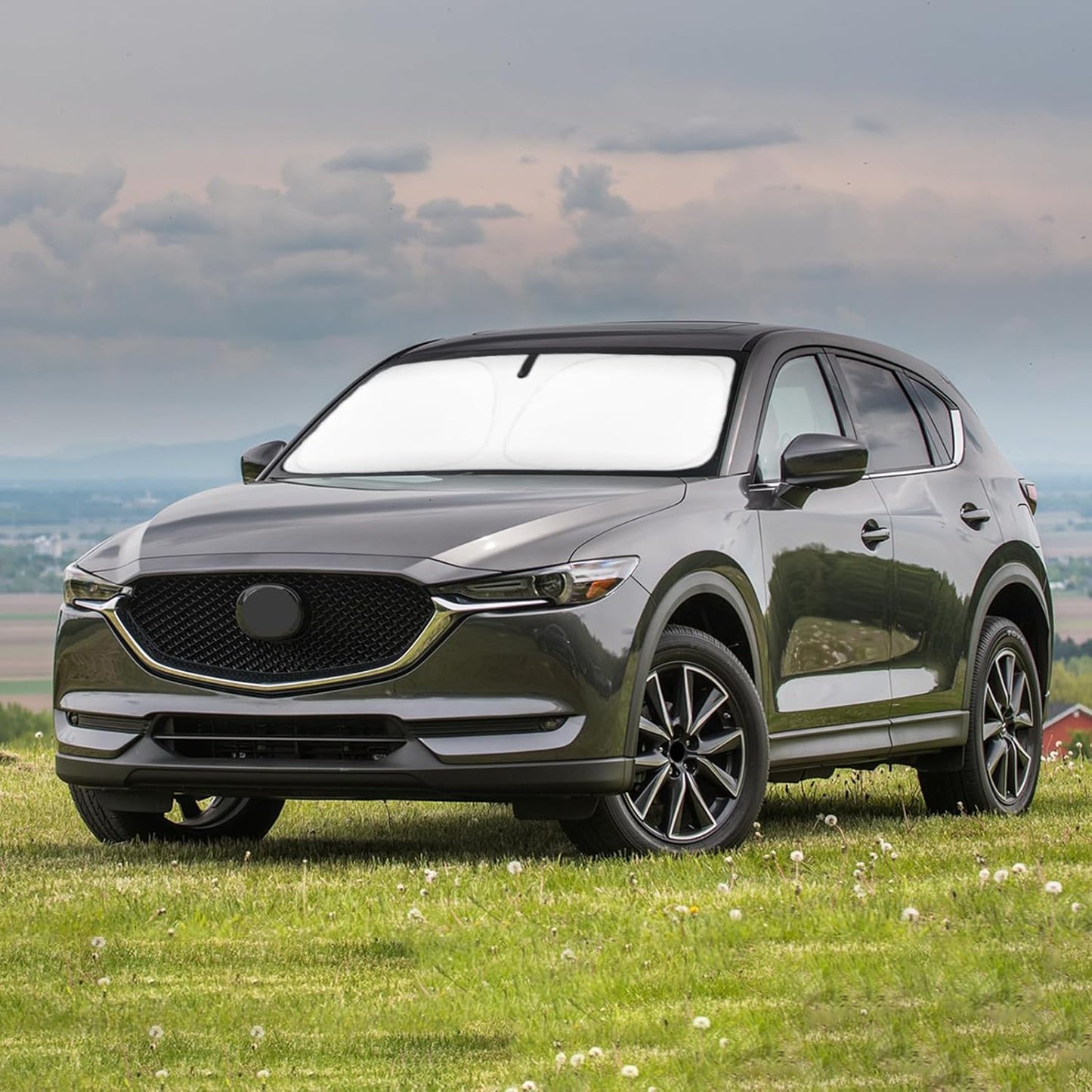 Sun Shade Sunshade Windshield Cover for Mazda CX5 CX-5 2017-2024 2025 Fit CX5 Sport, Touring, Grand Touring, 4 Door Crossover Sun Visor Front Double-Layer Window Shade Keep Car Cool Blocks 99% UV Rays