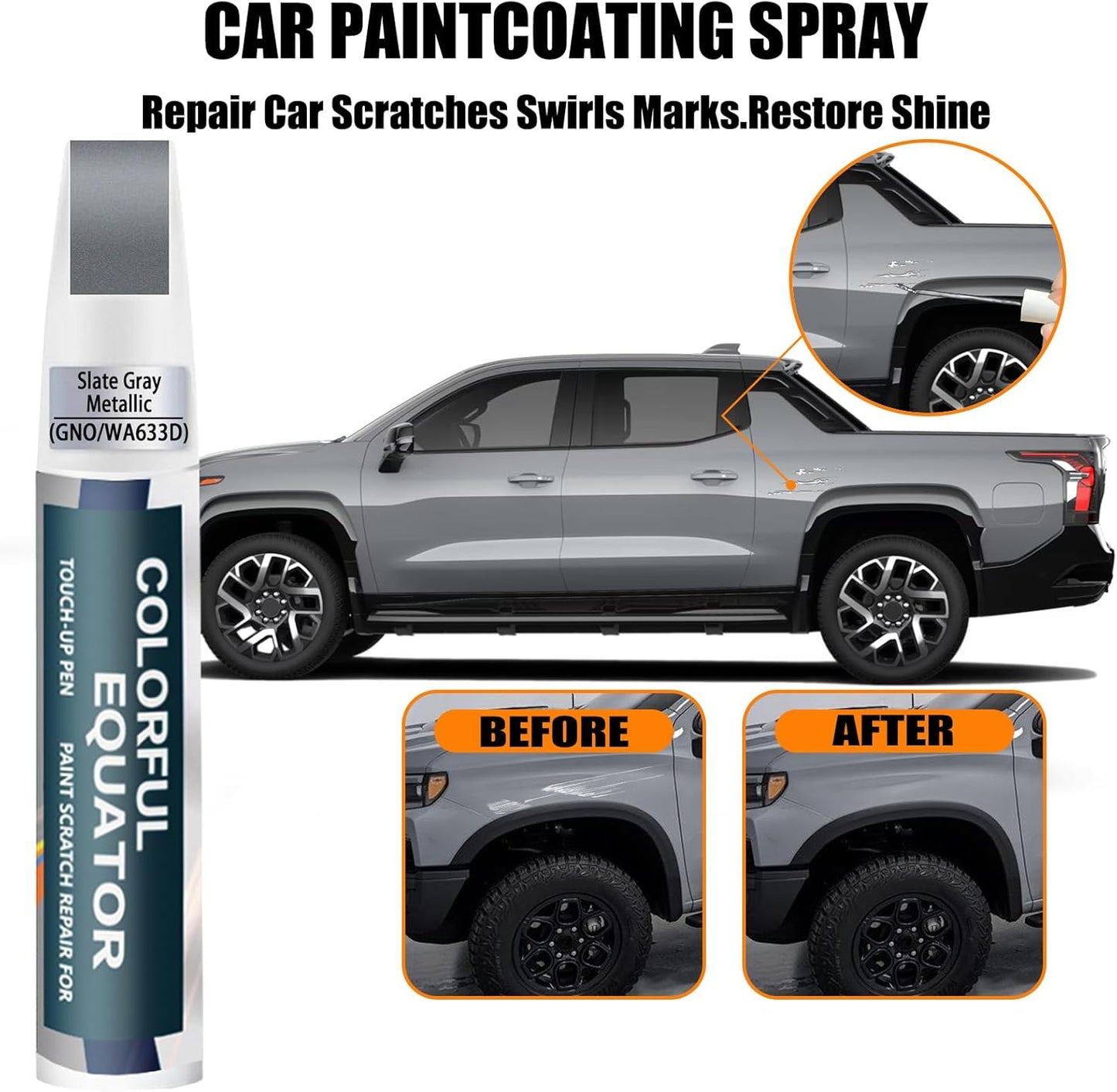 Slate Gray Metallic(GNO/WA633D) Touch Up Paint Compatible with Chevrolet, Car Paint Pen Scratch Repair Two-In-One Touch Up Paint, Premium Car Scratch Remover for Deep Scratches