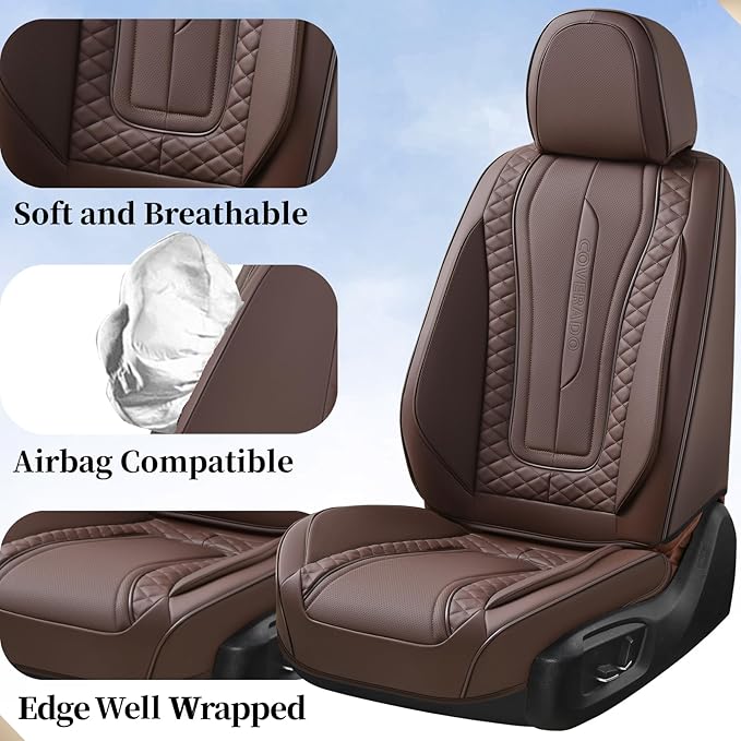 Coverado Car Seat Covers, Front Seat Cover 2-Pack, Faux Leather Waterproof Seat Covers, Car Seat Protectors,Driver Seat Covers Automotive Seat Covers Accessories Universal Fit Most Vehicles Coffee