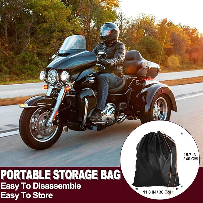 Trike Motorcycle Cover, Covers for 3 Wheel Harley Davidson Waterproof Outdoor Storage, Heavy Duty 420D Oxford Fabric Shelter for Honda, Tri Glide Cover with Zipper for Antenna, Rain Snow Protection
